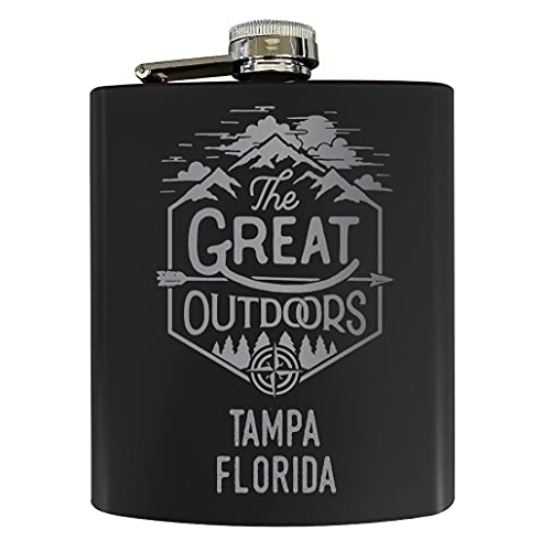 Tampa Florida Laser Engraved Explore The Outdoors Souvenir 7 Oz Stainless Steel 7 Oz Flask Black
