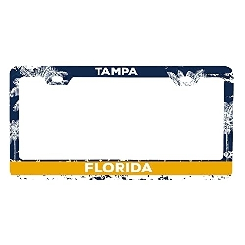 Tampa Florida Metal License Plate Frame Distressed Palm Design
