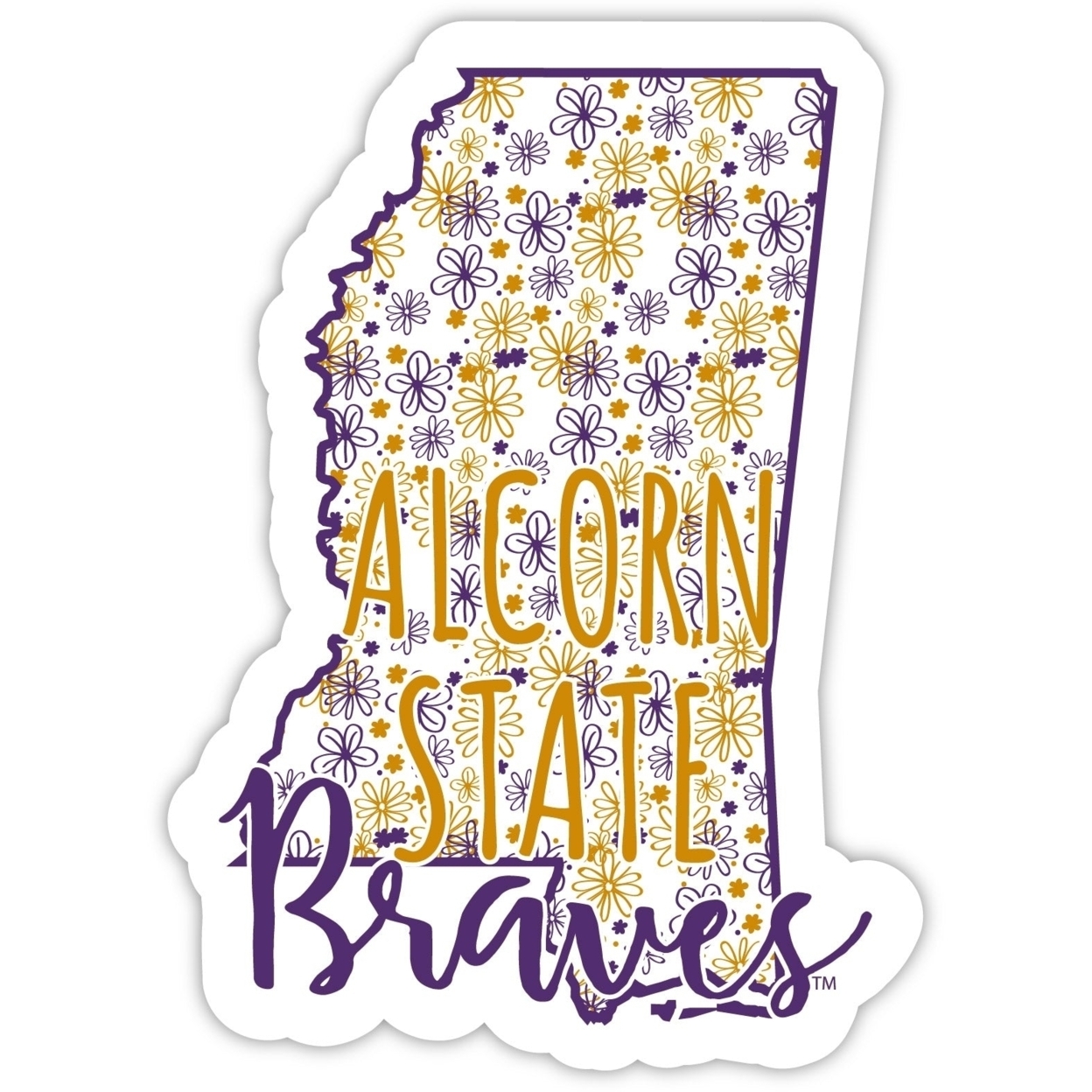 Alcorn State Braves Floral State Die Cut Decal 2-Inch