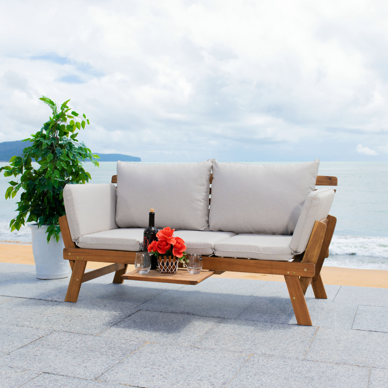 SAFAVIEH Outdoor Collection Emely Outdoor Daybed Natural / Light Grey