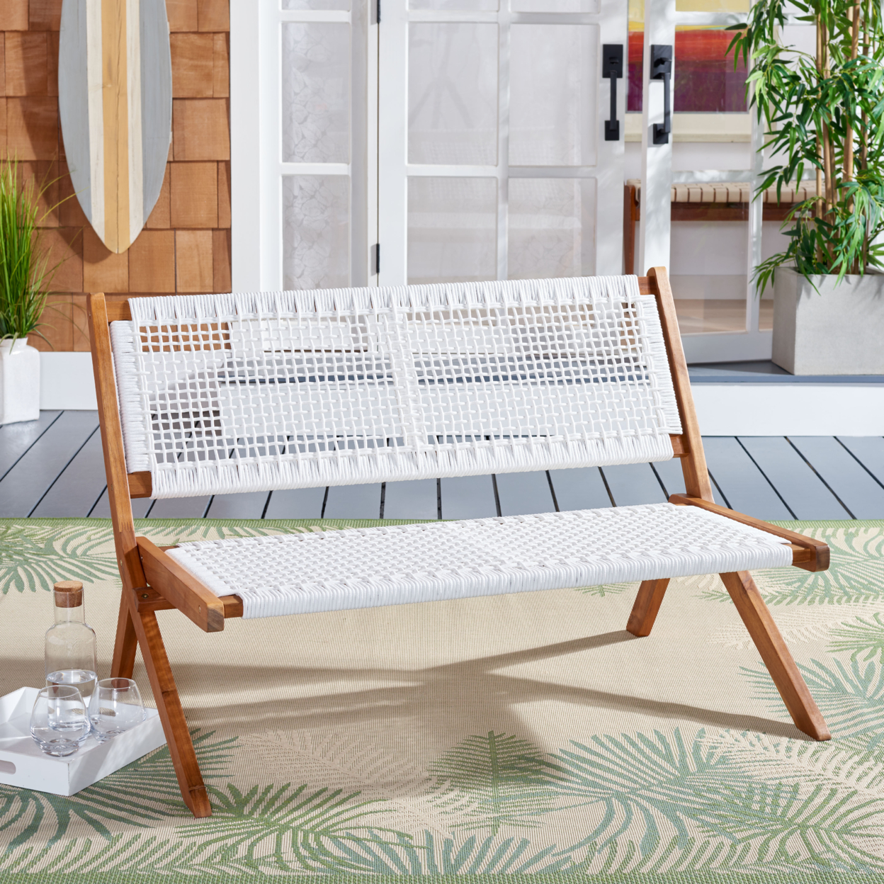 SAFAVIEH Outdoor Collection Kobina Outdoor Bench Natural/White Rope