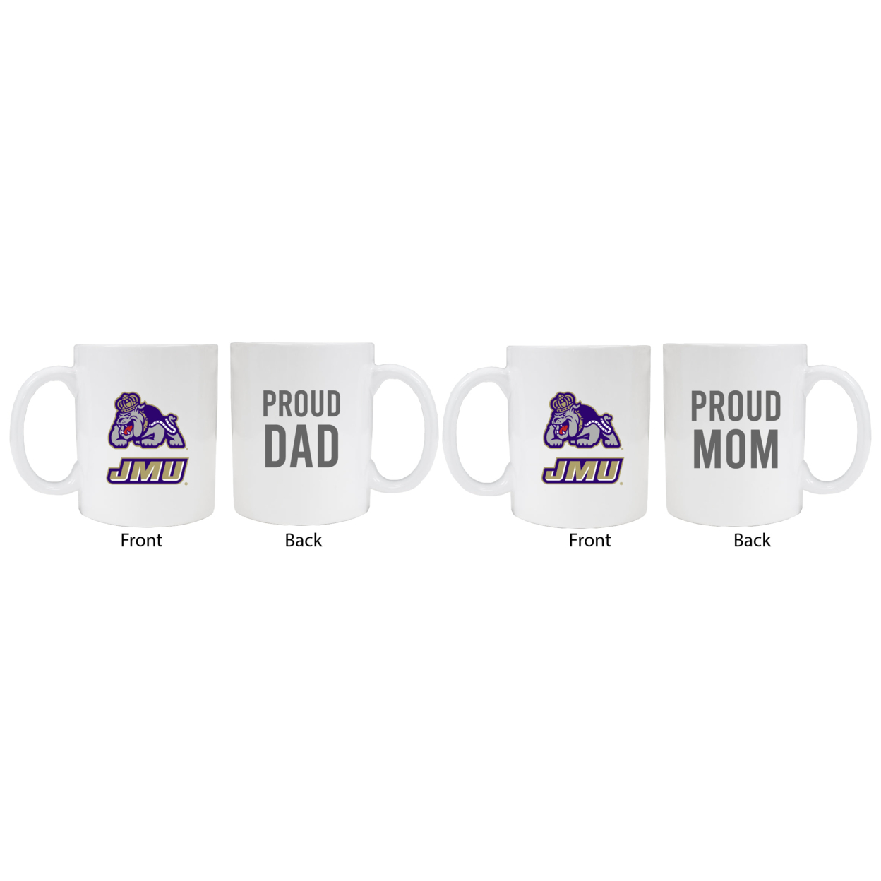 James Madison Dukes Proud Mom And Dad White Ceramic Coffee Mug 2 Pack (White).