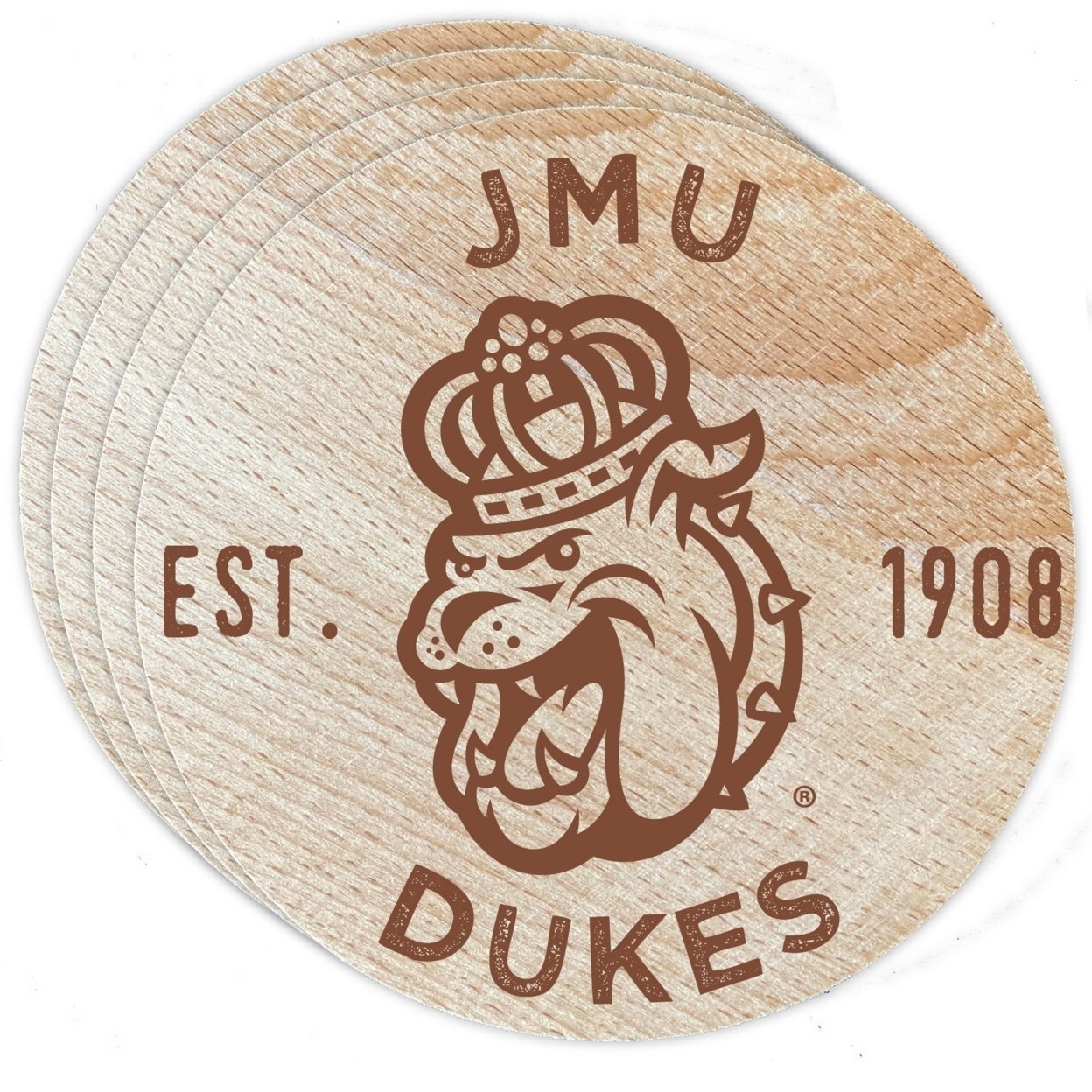 James Madison Dukes Wood Coaster Engraved 4 Pack