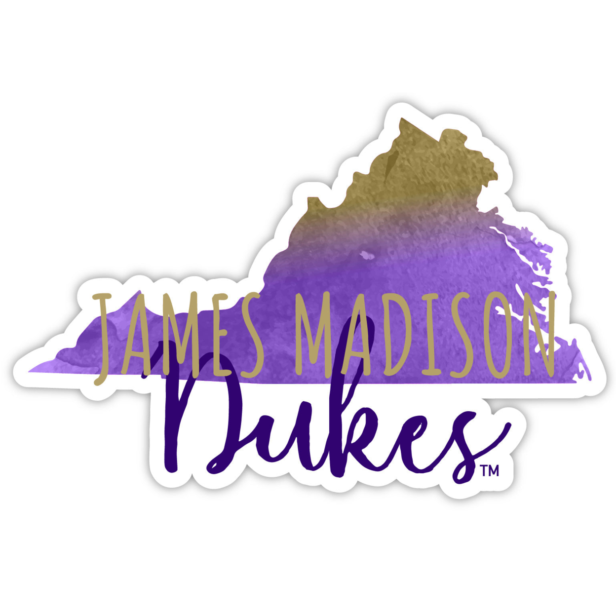 James Madison Dukes Watercolor State Die Cut Decal 4-Inch