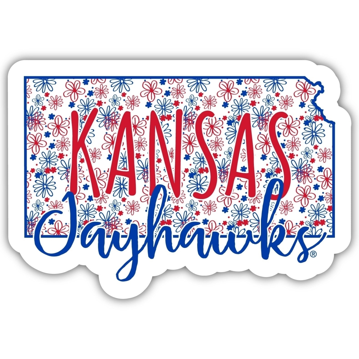Kansas Jayhawks Floral State Die Cut Decal 4-Inch