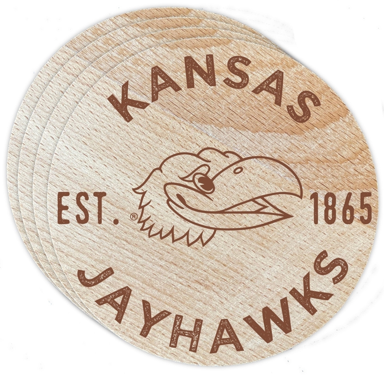 Kansas Jayhawks Wood Coaster Engraved 4 Pack