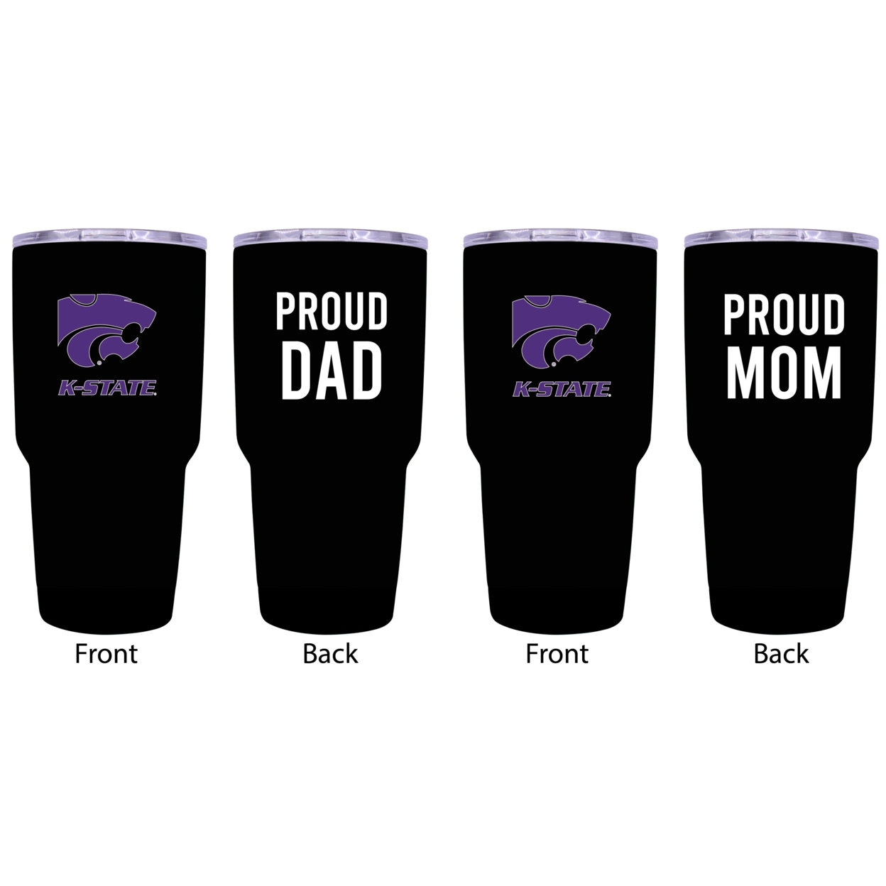 Kansas State Wildcats Proud Mom And Dad 24 Oz Insulated Stainless Steel Tumblers 2 Pack Black.