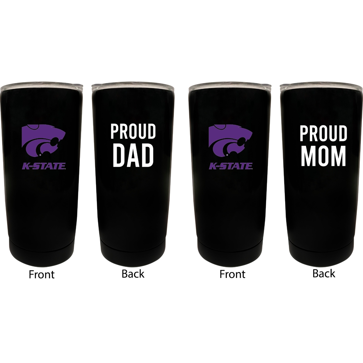 Kansas State Wildcats Proud Mom And Dad 16 Oz Insulated Stainless Steel Tumblers 2 Pack Black.
