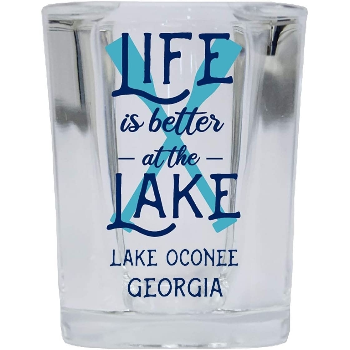 Lake Oconee Georgia Souvenir 2 Ounce Square Base Liquor Shot Glass Paddle Design