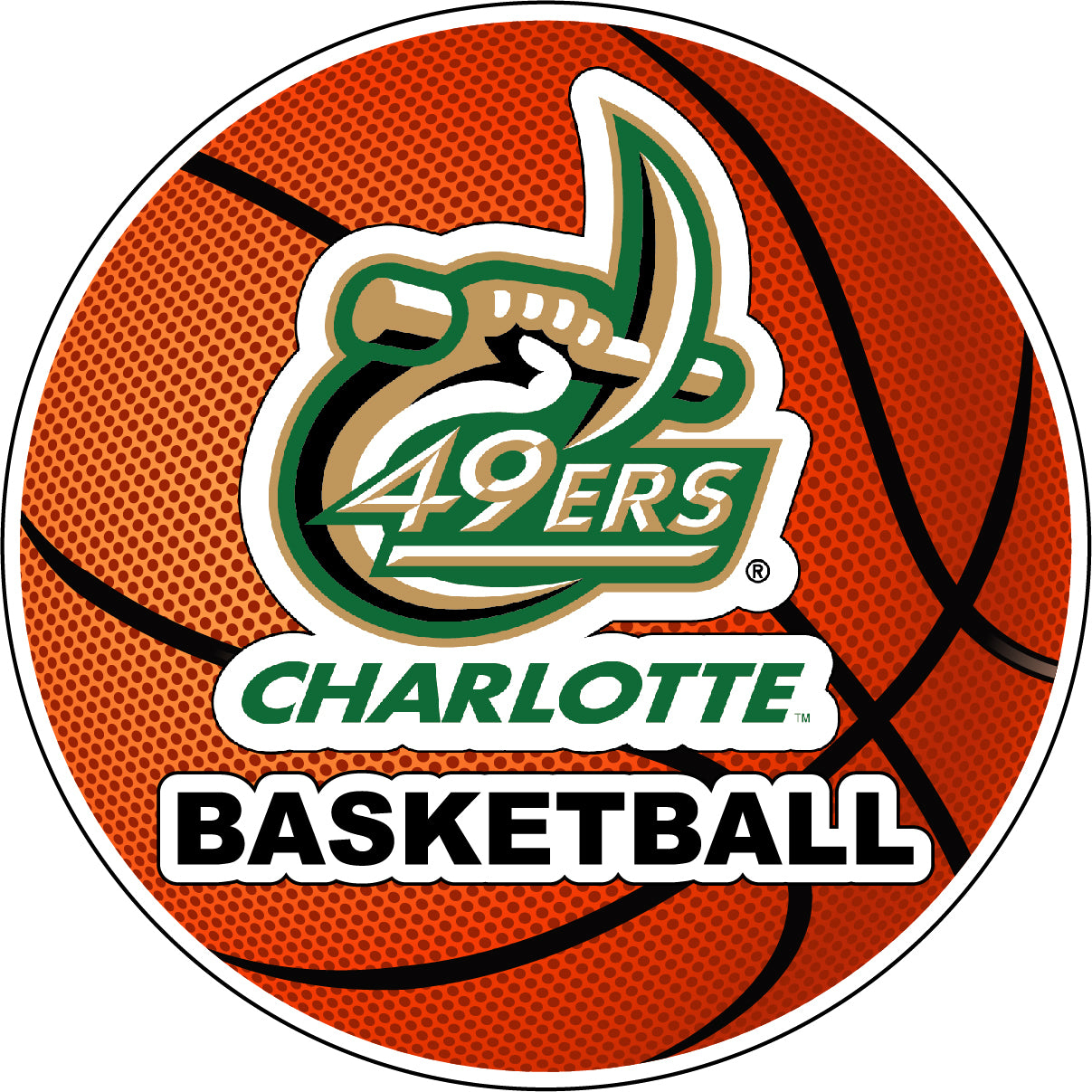 North Carolina Charlotte Forty-Niners 4-Inch Round Basketball Vinyl Decal Sticker