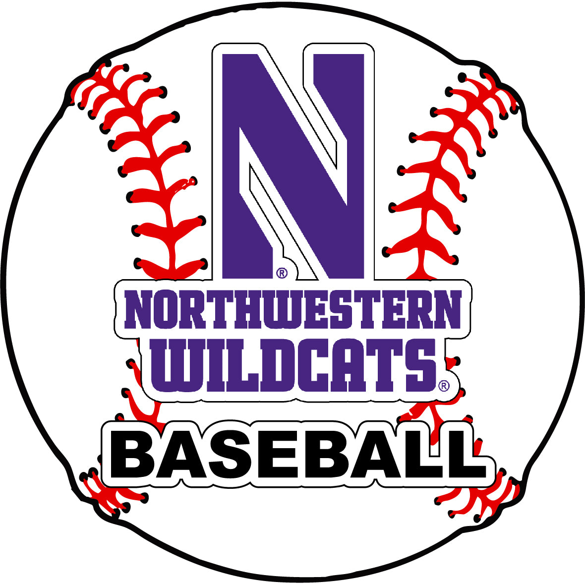 Northwestern University Wildcats 4-Inch Round Baseball Vinyl Decal Sticker