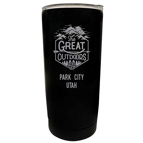 R And R Imports Park City Utah Etched 16 Oz Stainless Steel Insulated Tumbler Outdoor Adventure Design Black.