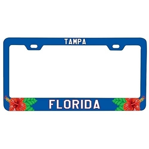 R And R Imports Tampa Florida Souvenir Metal License Plate Frame Hibicus Flower Design