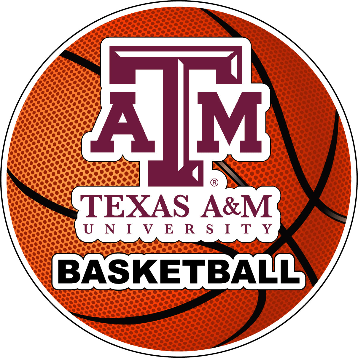 Texas A&M Aggies 4-Inch Round Basketball Vinyl Decal Sticker