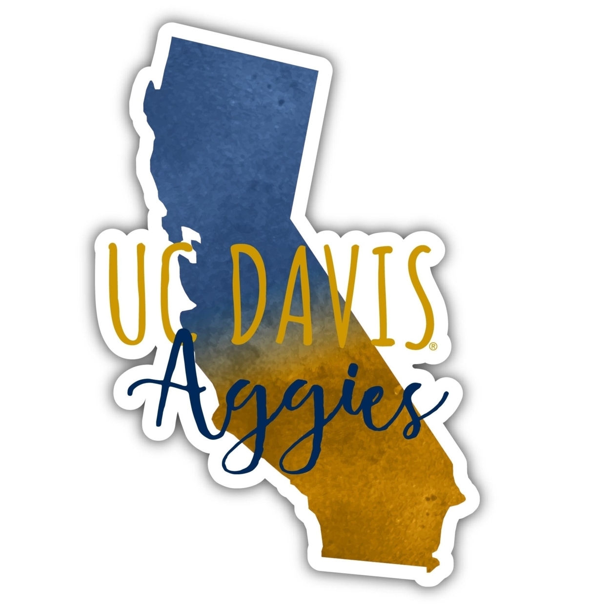 UC Davis Aggies Watercolor State Die Cut Decal 4-Inch, Multi