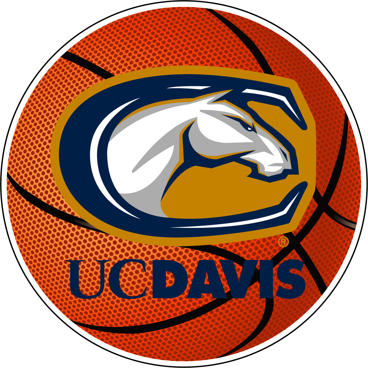 UC Davis Aggies 4-Inch Round Basketball Vinyl Decal Sticker