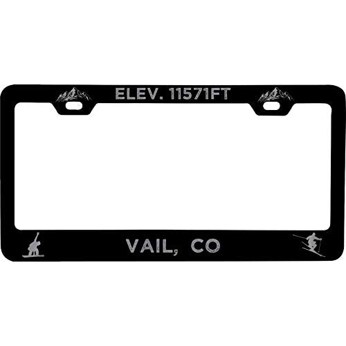 R And R Imports Vail Colorado Etched Metal License Plate Frame Black