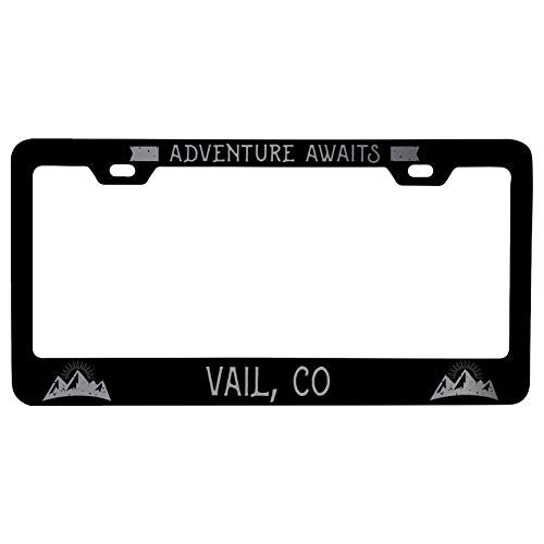R And R Imports Vail Colorado Laser Etched Vanity Black Metal License Plate Frame