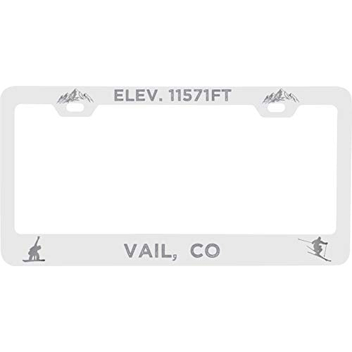 R And R Imports Vail Colorado Etched Metal License Plate Frame White