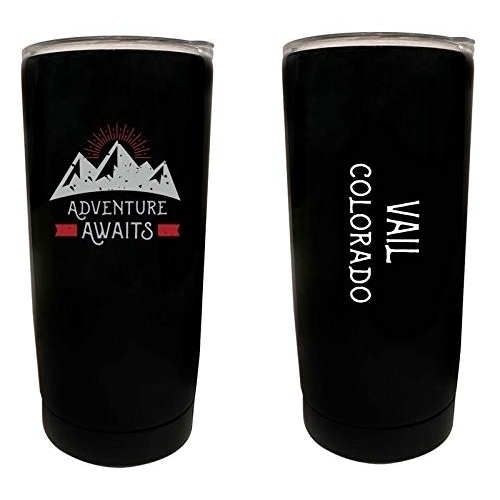 R And R Imports Vail Colorado Souvenir 16 Oz Stainless Steel Insulated Tumbler Adventure Awaits Design Black.