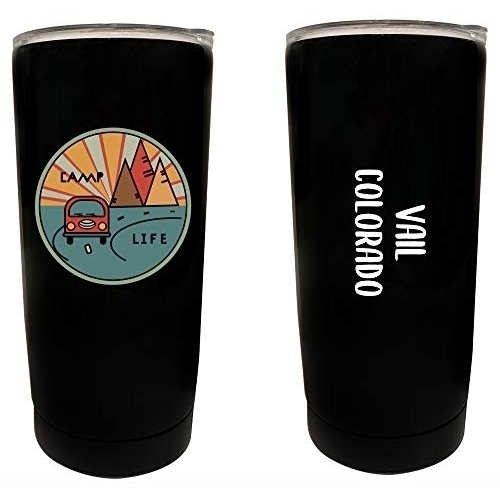 R And R Imports Vail Colorado Souvenir 16 Oz Stainless Steel Insulated Tumbler Camp Life Design Black.