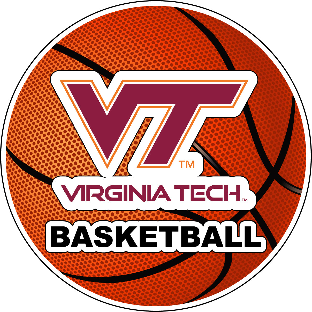 Virginia Polytechnic Institute VT Hokies 4-Inch Round Basketball Vinyl Decal Sticker