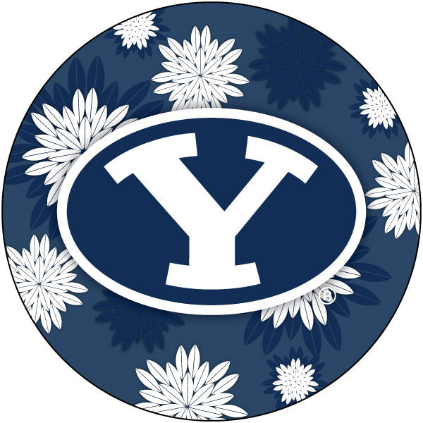 Brigham Young Cougars NCAA Collegiate Trendy Floral Flower Fashion Pattern 4 Inch Round Decal Sticker