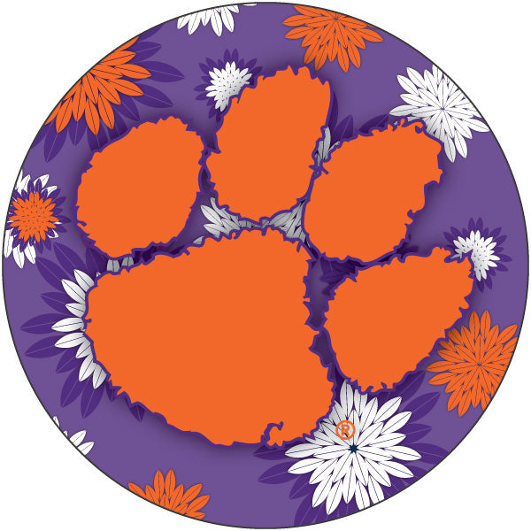 Clemson Tigers NCAA Collegiate Trendy Floral Flower Fashion Pattern 4 Inch Round Decal Sticker