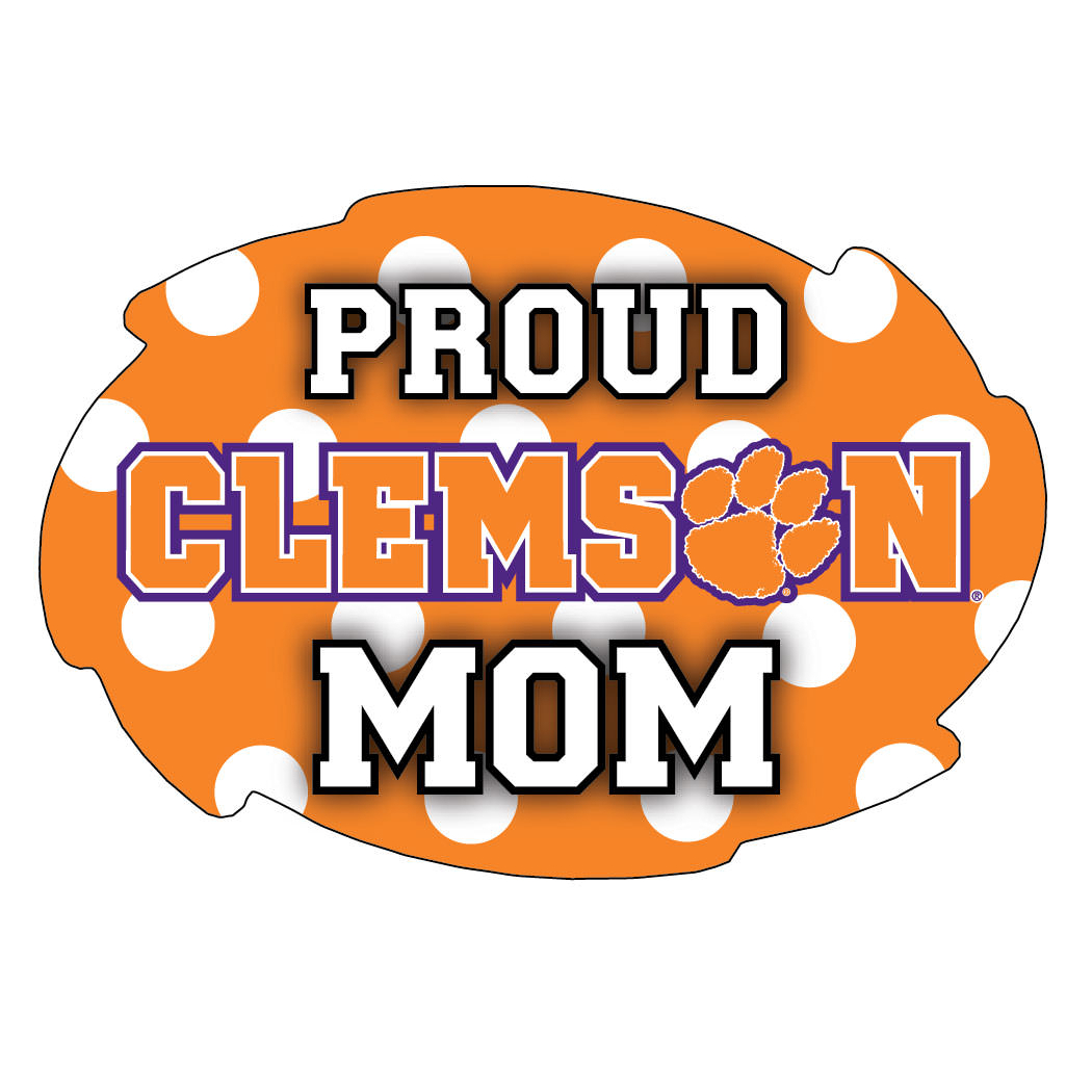 Clemson Tigers NCAA Collegiate Trendy Polka Dot Proud Mom 5 X 6 Swirl Decal Sticker