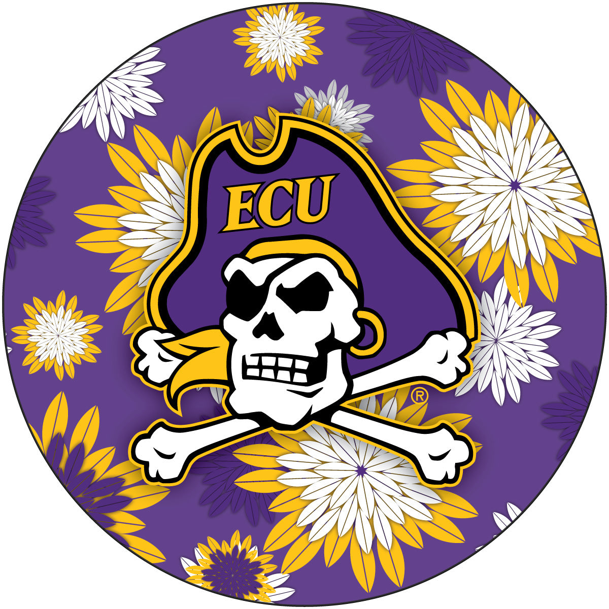 East Carolina ECU Pirates NCAA NCAA Collegiate Trendy Floral Flower Fashion Pattern 4 Inch Round Decal Sticker