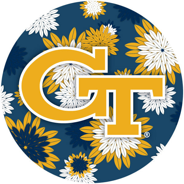 Georgia Tech Yellow Jackets NCAA Collegiate Trendy Floral Flower Fashion Pattern 4 Inch Round Decal Sticker