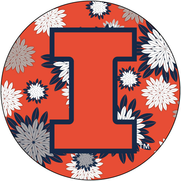 Illinois Fighting Illini NCAA Collegiate Trendy Floral Flower Fashion Pattern 4 Inch Round Decal Sticker