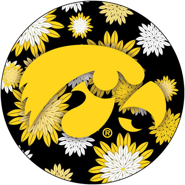 Iowa Hawkeyes NCAA Collegiate Trendy Floral Flower Fashion Pattern 4 Inch Round Decal Sticker
