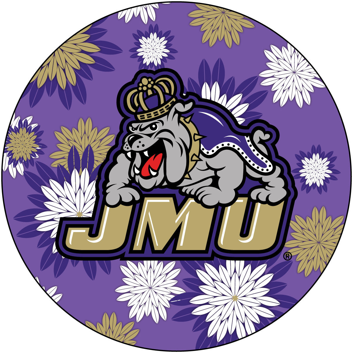 James Madison University Dukes NCAA Collegiate Trendy Floral Flower Fashion Pattern 4 Inch Round Decal Sticker