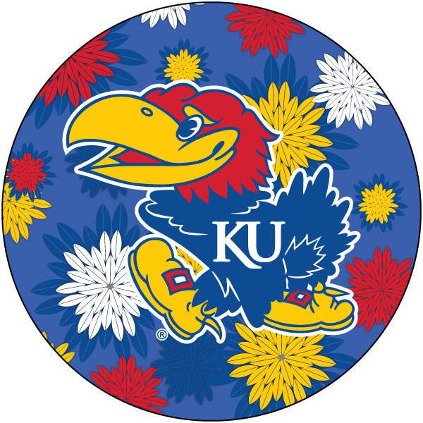Kansas Jayhawks NCAA Collegiate Trendy Floral Flower Fashion Pattern 4 Inch Round Decal Sticker