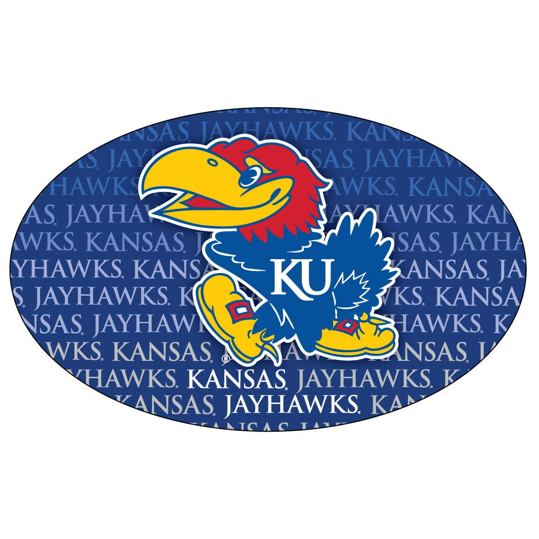 Kansas Jayhawks NCAA Collegiate Trendy Verbiage Repeating Wordmark Text Fashion Pattern Oval Decal Sticker
