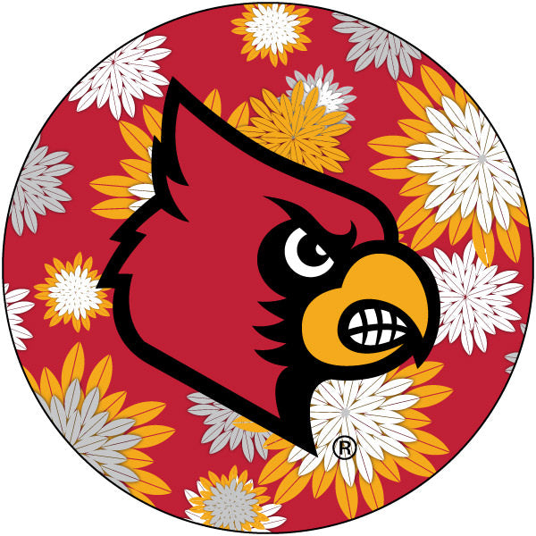 Louisville Cardinals NCAA Collegiate Trendy Floral Flower Fashion Pattern 4 Inch Round Decal Sticker