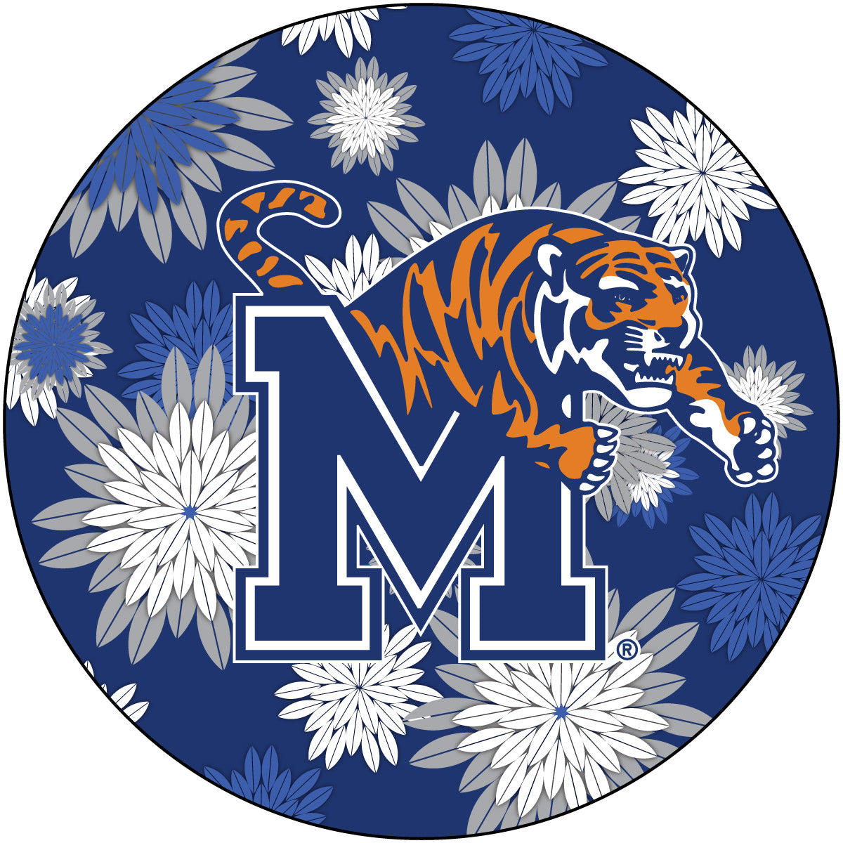 Memphis Tigers NCAA Collegiate Trendy Floral Flower Fashion Pattern 4 Inch Round Decal Sticker