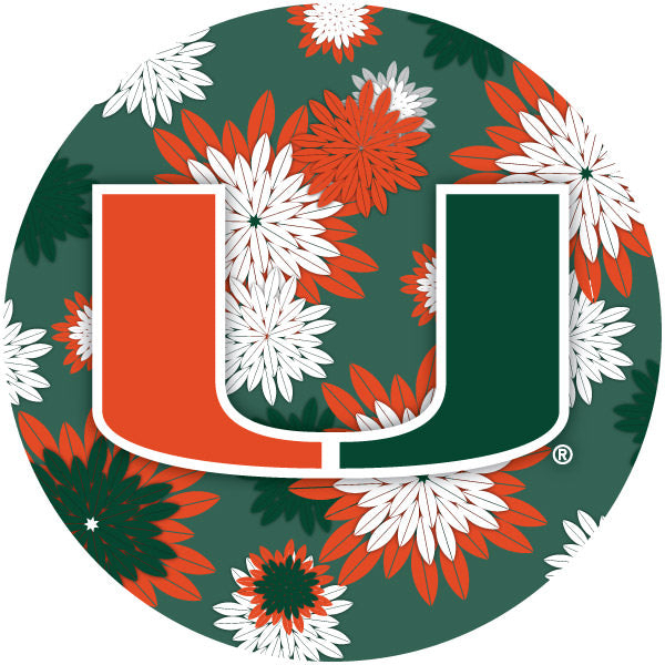 Miami Hurricanes NCAA Collegiate Trendy Floral Flower Fashion Pattern 4 Inch Round Decal Sticker