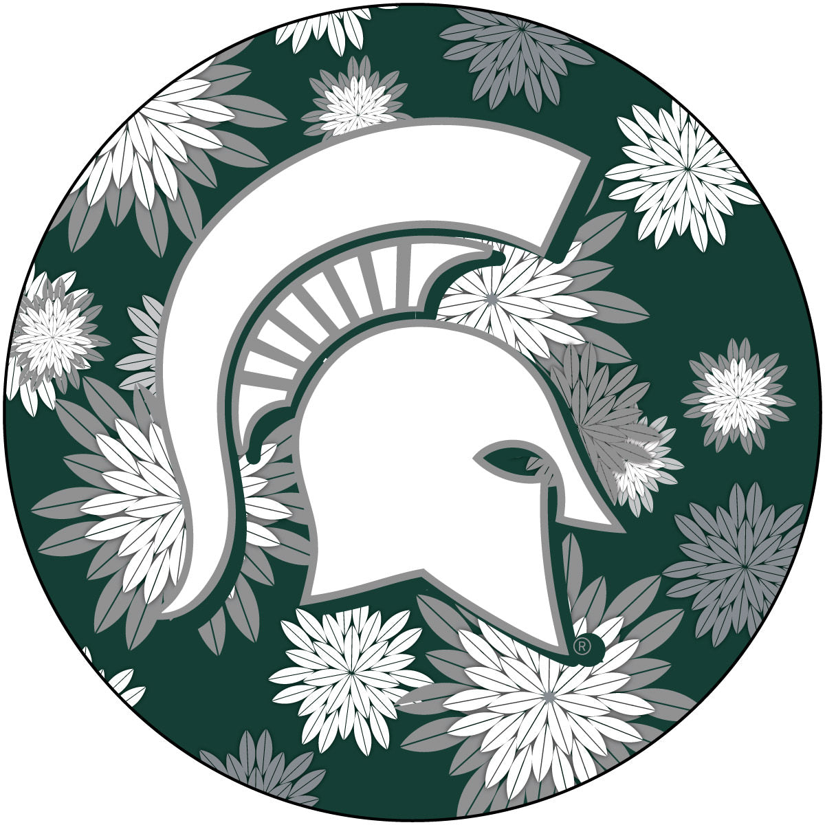 Michigan State Spartans NCAA Collegiate Trendy Floral Flower Fashion Pattern 4 Inch Round Decal Sticker