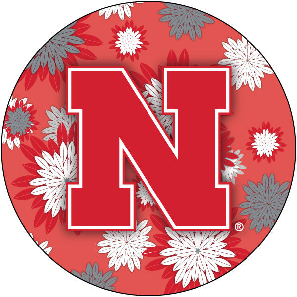 Nebraska Huskers NCAA Collegiate Trendy Floral Flower Fashion Pattern 4 Inch Round Decal Sticker