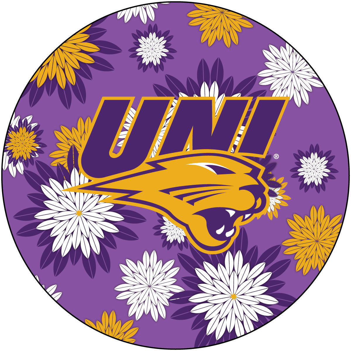 Northern Iowa Panthers NCAA Collegiate Trendy Floral Flower Fashion Pattern 4 Inch Round Decal Sticker