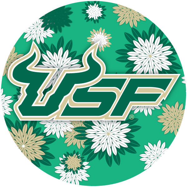 South Florida Bulls NCAA Collegiate Trendy Floral Flower Fashion Pattern 4 Inch Round Decal Sticker