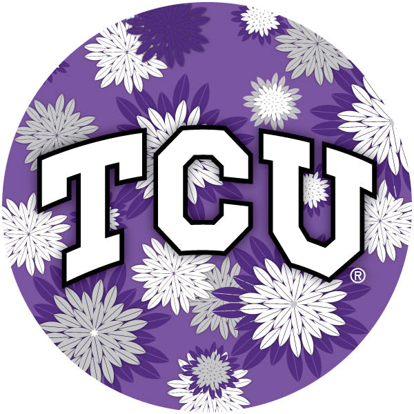 TCU Horned Frogs NCAA Collegiate Trendy Floral Flower Fashion Pattern 4 Inch Round Decal Sticker