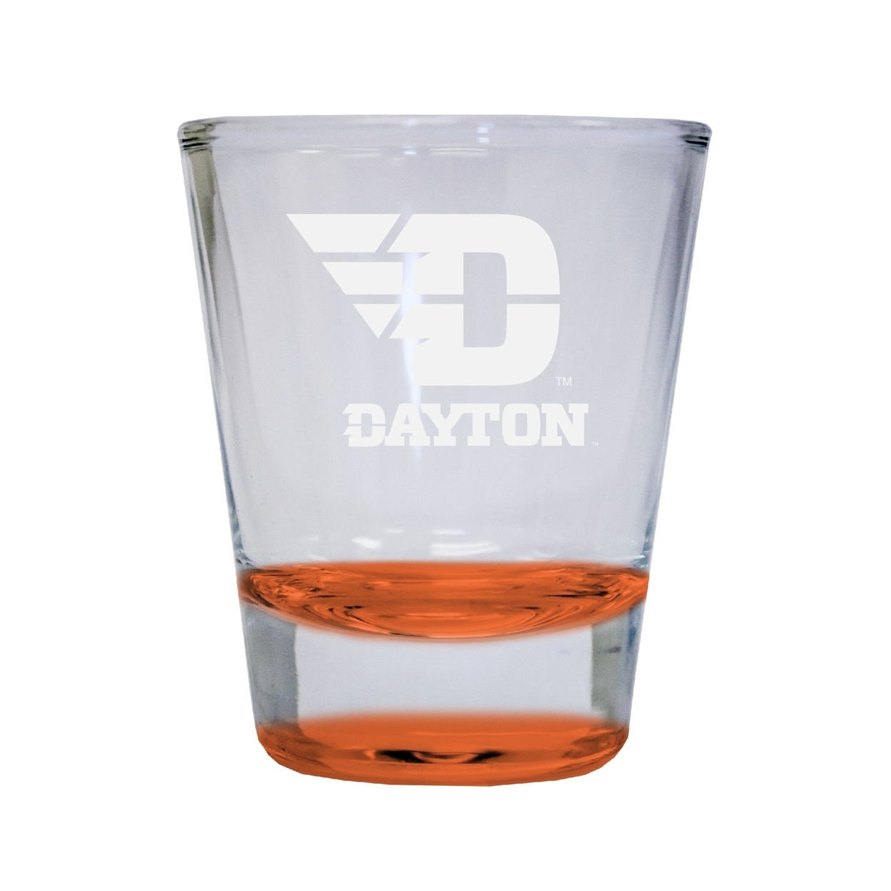 Dayton Flyers Etched Round Shot Glass 2 Oz Orange