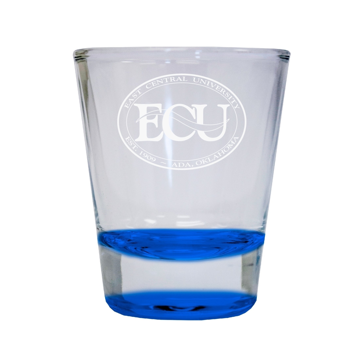 East Central University Tigers Etched Round Shot Glass 2 Oz Blue