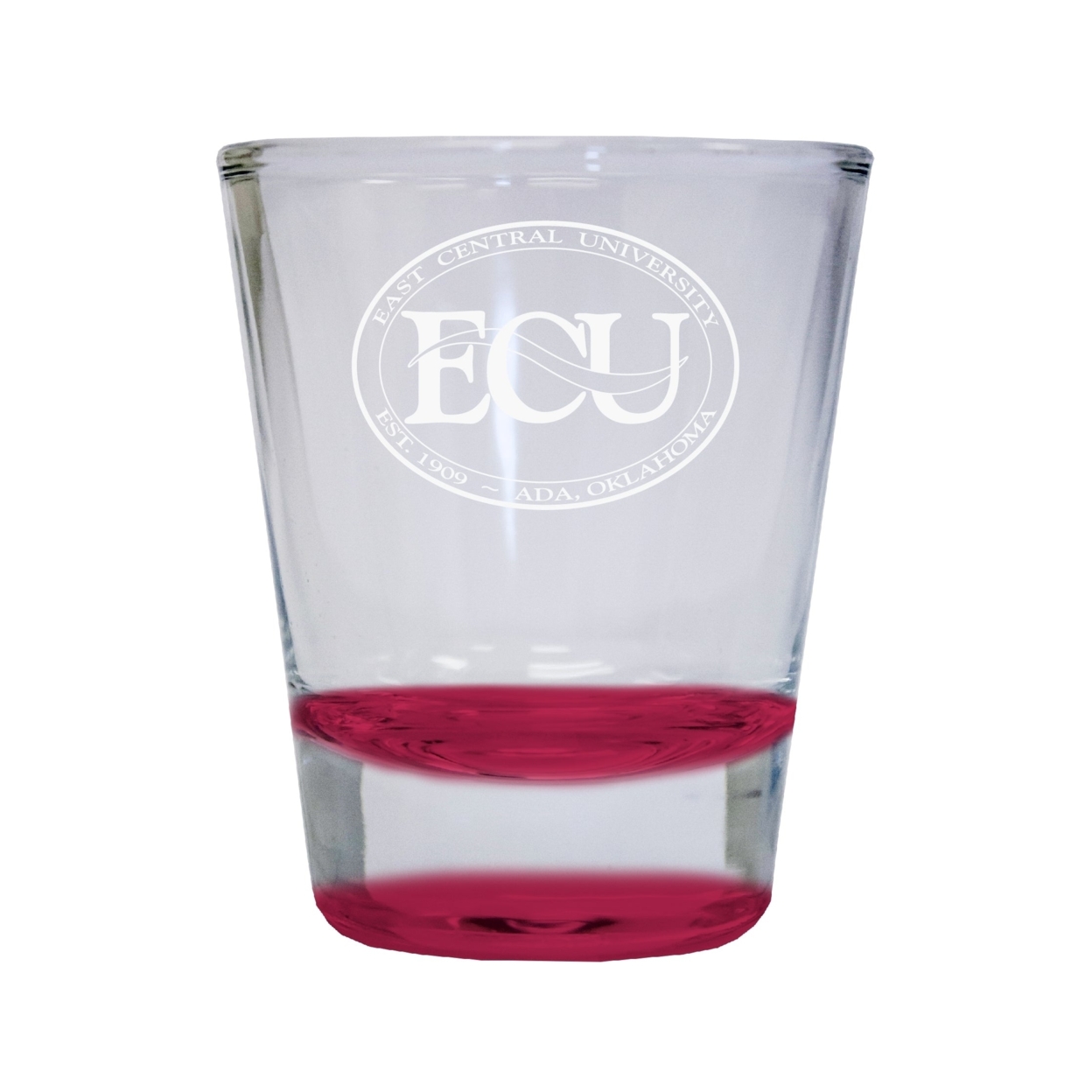 East Central University Tigers Etched Round Shot Glass 2 Oz Red