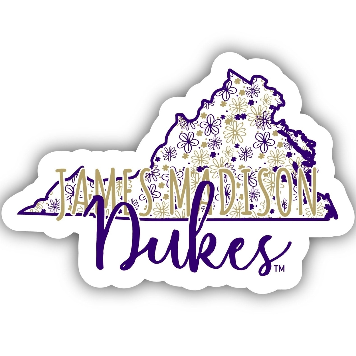 James Madison Dukes Floral State Die Cut Decal 2-Inch