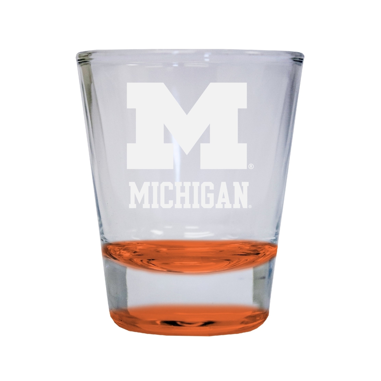 Michigan Wolverines Etched Round Shot Glass 2 Oz Orange