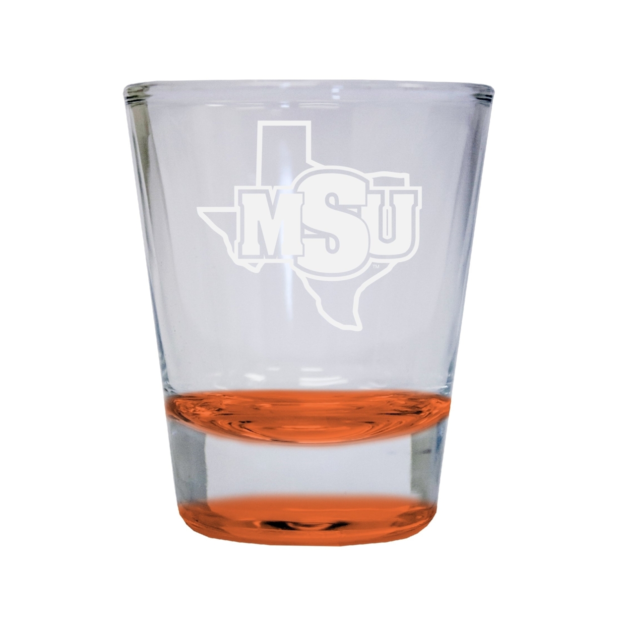 Midwestern State University Mustangs Etched Round Shot Glass 2 Oz Orange